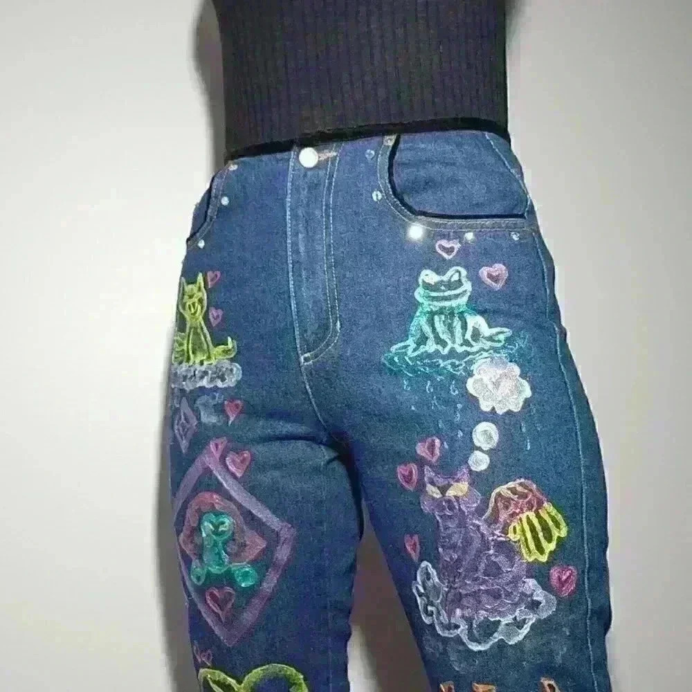 Vintage 90s crazy mom jeans with bedazzled Lisa Frank animals ✦ kidcore jeans ✦ - Picture 2 of 16